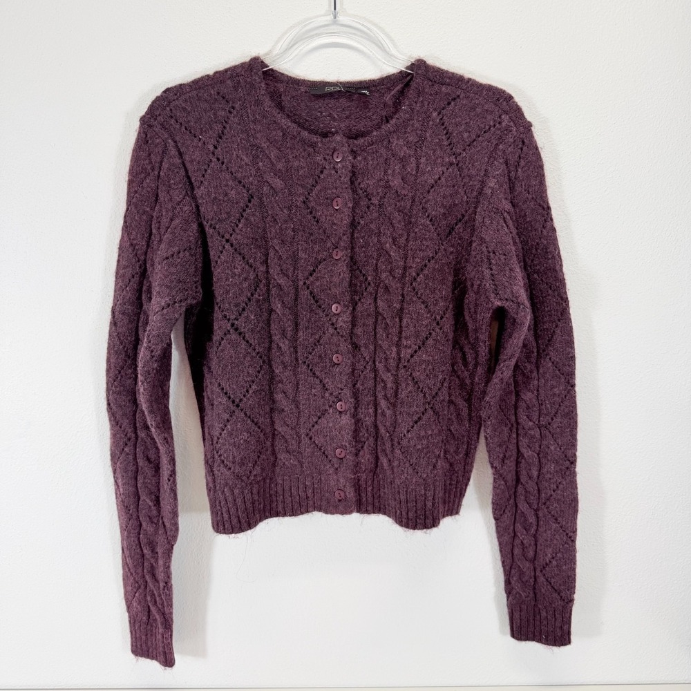RDI Purple Plum Cropped Cable Knit Button Front Long Sleeve Cardigan Size S